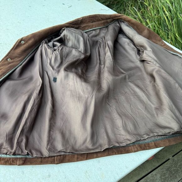 VINTAGE 70s McGregor Coat Whiskey Brown Suede Leather Bomber Barn Jacket | Sz 44 - Picture 7 of 14